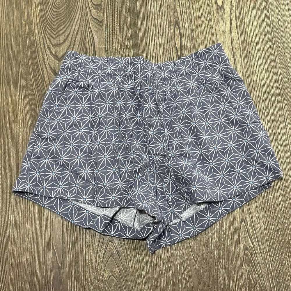 a new day Paperbag Shorts High-Rise Pull-On Geometric Linen Blend Blue Size L